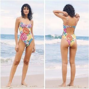 FARM Rio Pink and Yellow Floral One Piece Swimsuit